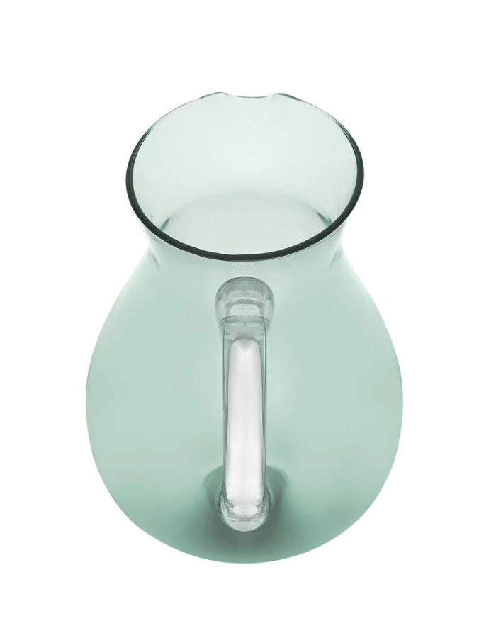Carafe Memento Synth en Plexi Bleu Gris, 1,6L, avec bulles d'air et poignée transparente.