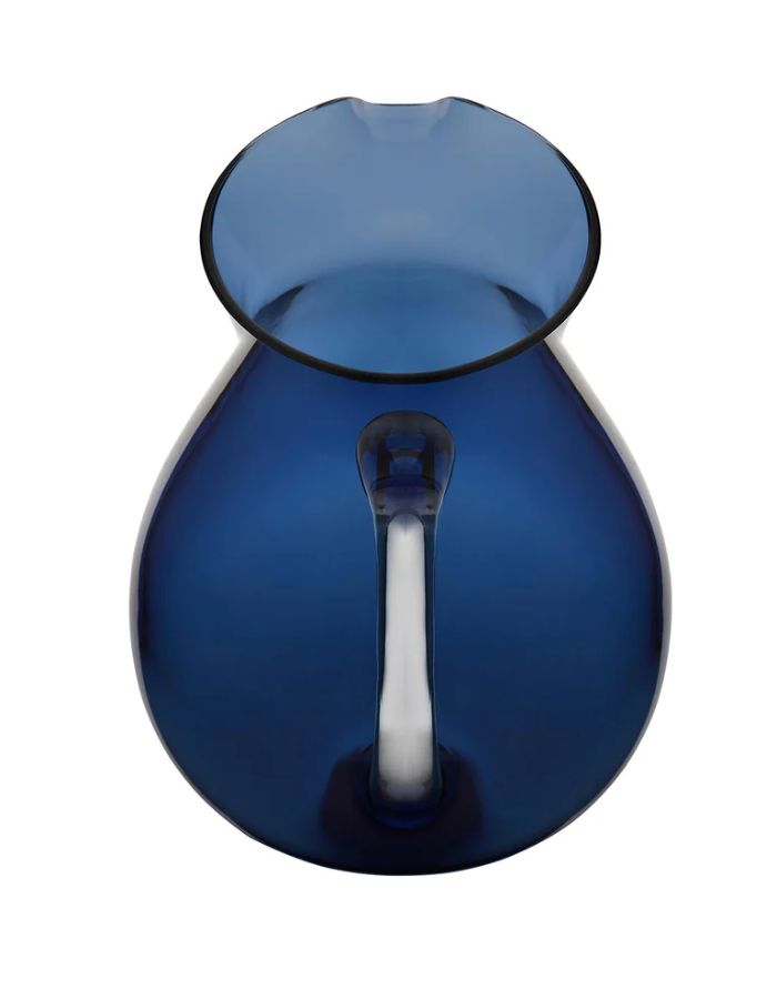 Carafe Memento Synth en Plexi Bleu Nuit de 1,6L avec bulles d'air, vue de dessus.
