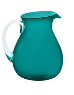 Carafe Memento en plexi bleu pétrole avec poignée transparente, design incassable et bulles d'air.