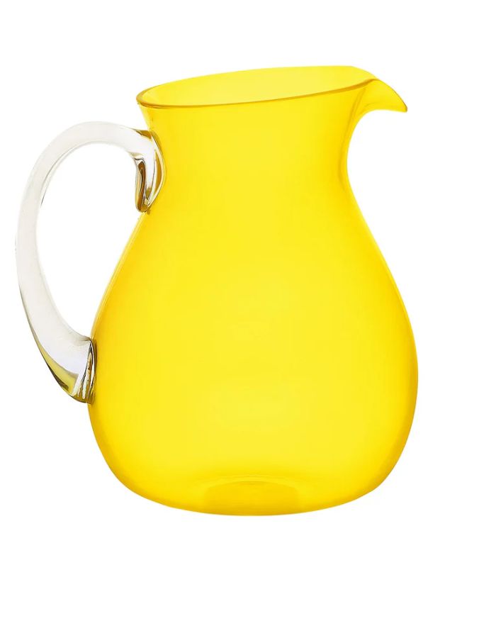 Carafe en plexiglas jaune citron Memento Synth de 1,6 litre avec poignée transparente et bulles d'air.