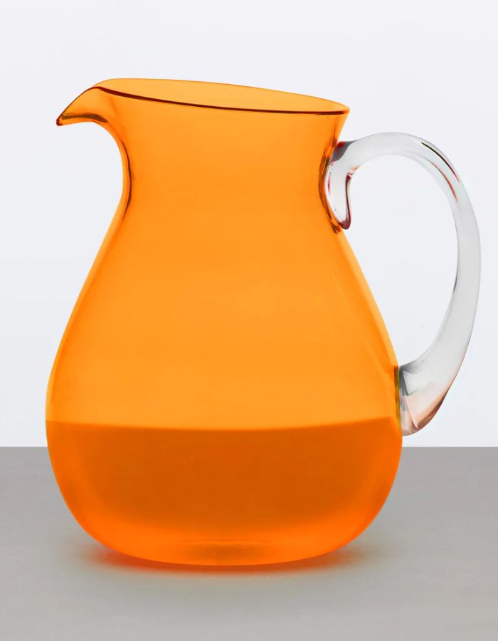 Carafe Memento Synth en Plexi Orange mandarine de 1,6L avec poignée transparente et bulles d'air.