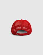Dos de la Casquette trucker bicolore rouge carmin pour homme et femme avec patch cœur en feutrine brodée et filet à l'arrière, modèle Heart Foam Cap couleur Karmin de la marque Sweet Pants.