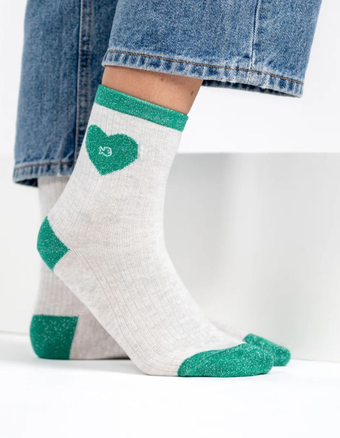 Chaussettes coeur - Blanc et vert