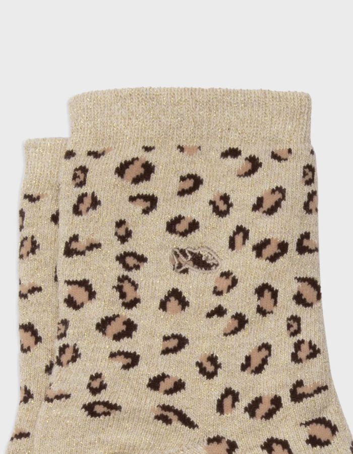 Chaussettes léopard pailletées - Beige
