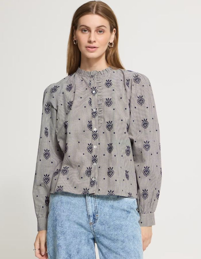 Chemise Iheloza Birch à carreaux brodés ICHI vue de face