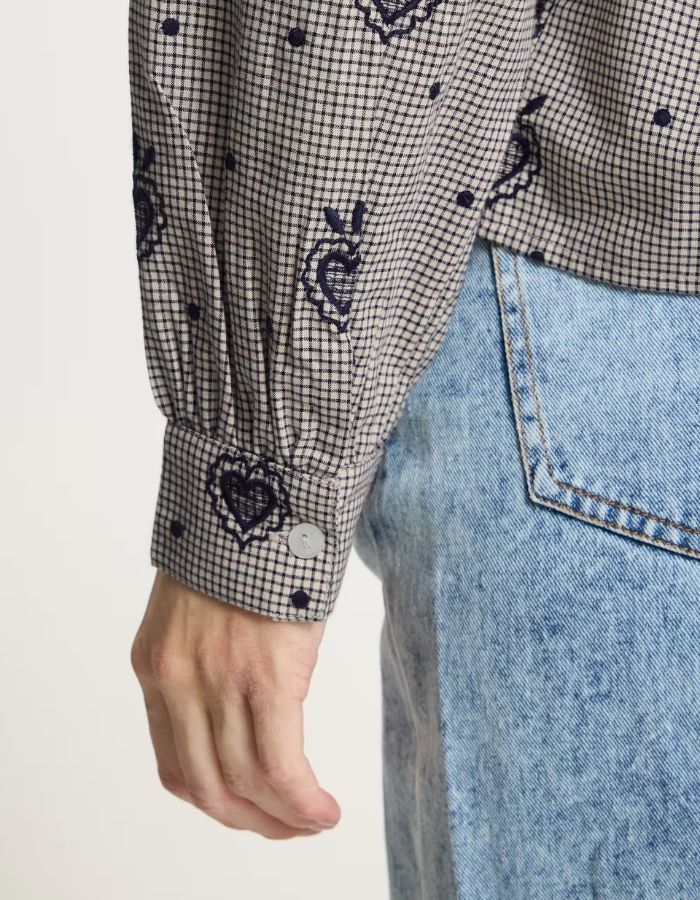 Chemise Iheloza Birch à carreaux brodés ICHI vue de face