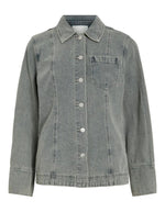 Chemise en denim bleu clair Vivian, coupe regular, col chemise, boutonnée, poche poitrine.