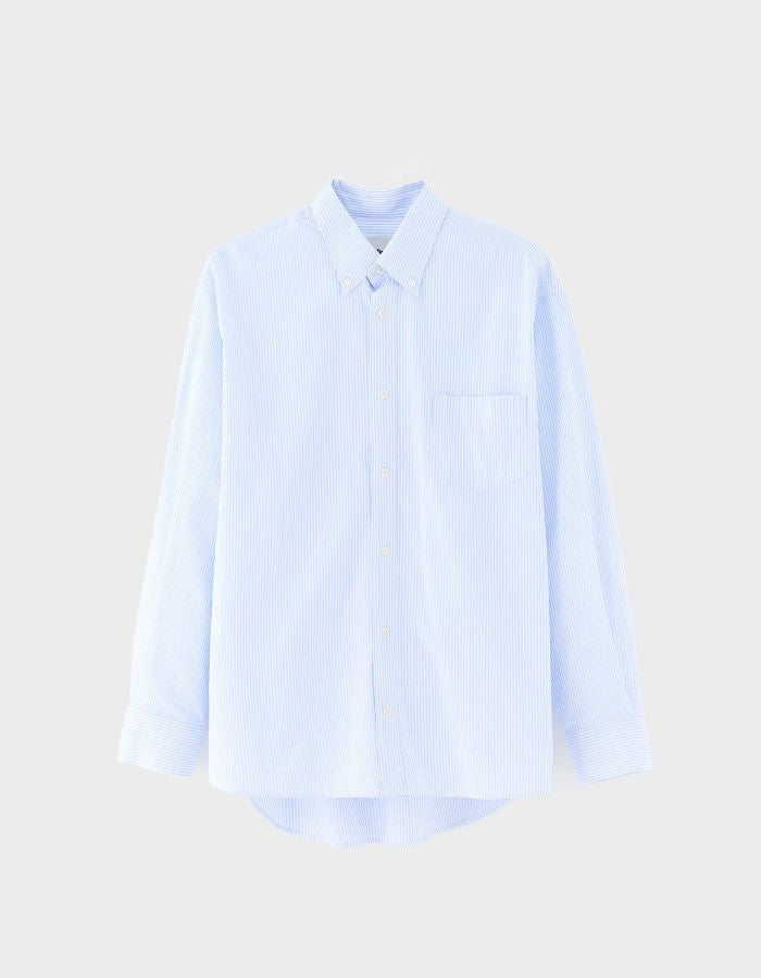 Chemise Rayée Lighto Bellerose en coton blanc et chardon, coupe relaxed, col pointu, poche poitrine.