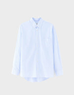Chemise Rayée Lighto Bellerose en coton blanc et chardon, coupe relaxed, col pointu, poche poitrine.