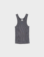 Débardeur Bellerose Fikas Raf gris chiné, coupe slim fit, jersey côtelé, dos nageur, broderie "bb".