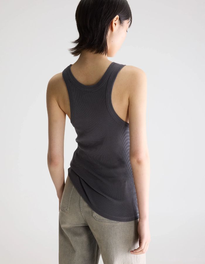 Débardeur Fikas Raf Bellerose gris chiné en jersey côtelé, coupe slim fit, dos nageur.