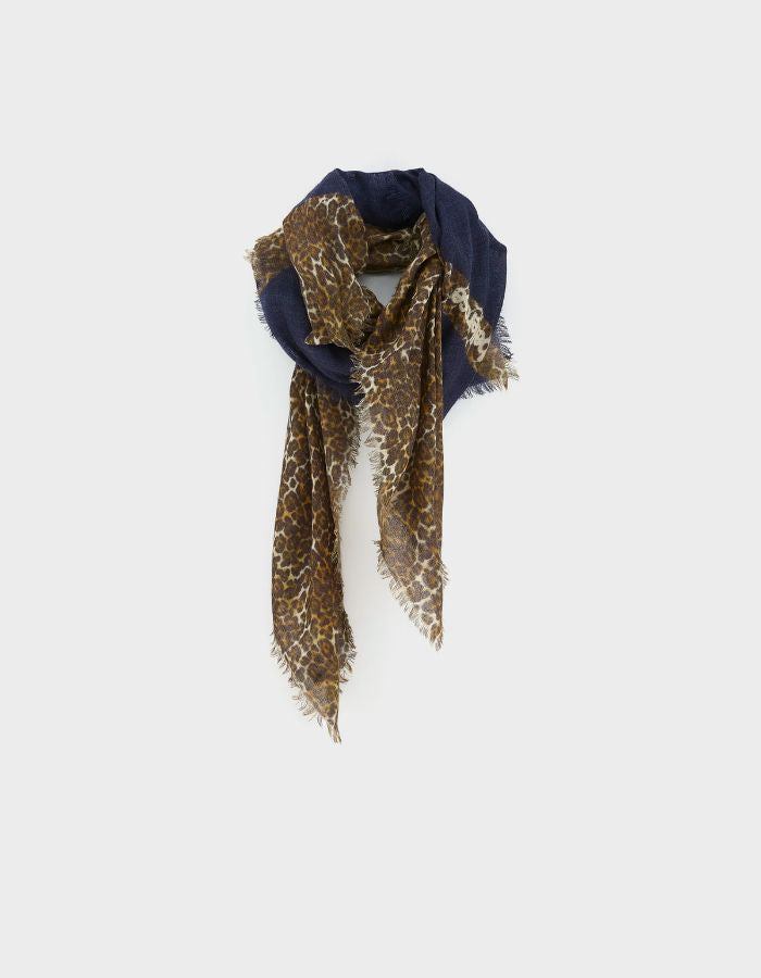 Écharpe Sose léopard marron et bleu marine Bellerose