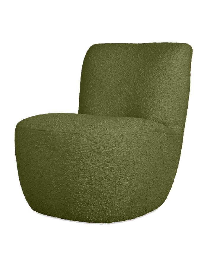 Côté du Petit fauteuil compact 1 place en tissu bouclette kaki avec dossier ergonomique, modèle Eve de la marque OPJET.