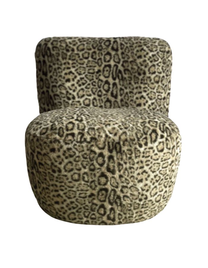 Petit fauteuil compact 1 place en tissu imitation fourrure motif léopard avec dossier ergonomique, modèle Eve de la marque OPJET