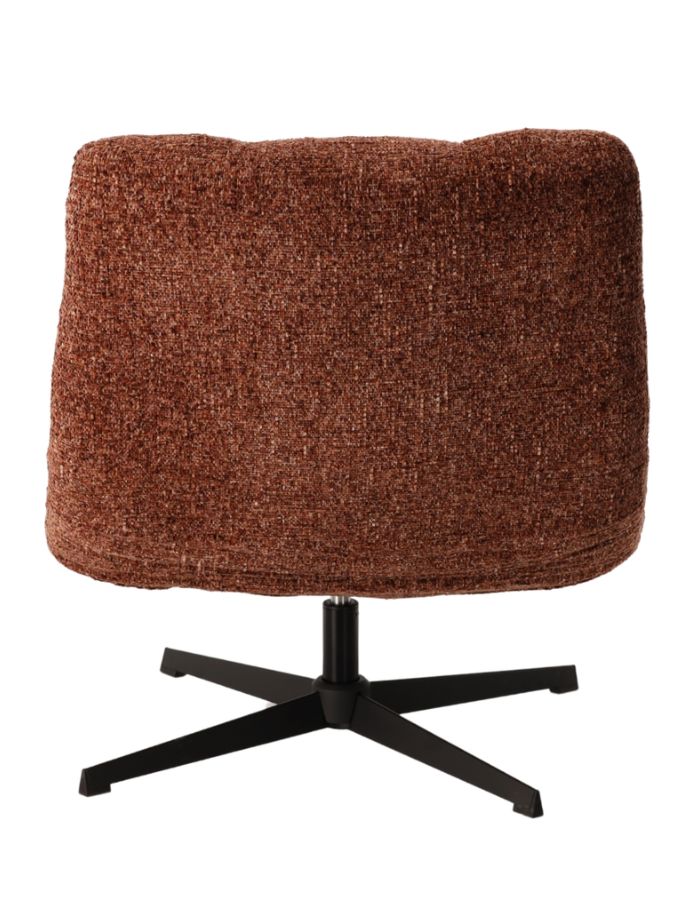 Dos du Fauteuil de salon bordeaux chiné en tissu avec pieds en métal, assise large de 78 cm et dossier haut de 93 cm, modèle Montclar.