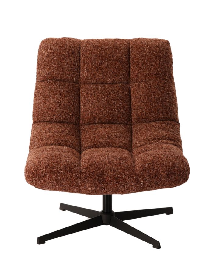 Fauteuil de salon bordeaux chiné en tissu avec pieds en métal, assise large de 78 cm et dossier haut de 93 cm, modèle Montclar.
