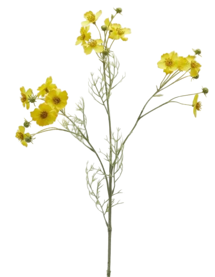 Fleur artificielle Cosmos Jaune Enzo de Gasperi avec pétales doux et feuillage réaliste.