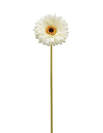 Fleur artificielle Gerbera ivoire réaliste avec centre orange et tige verte.