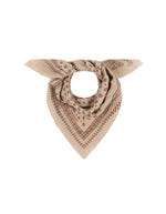 Foulard carré pour femme en laine style bandana graphique avec petites fleurs blanches et bords frangés, modèle Olaf N°676 Western de la marque MOISMONT.