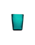 Gobelet Bally en verre soufflé artisanal Bleu Pétrole, forme cylindrique avec bulles intérieures.