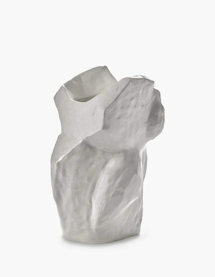 Dos du Grand vase en céramique blanche brillante sculpté en forme de hibou grand format 30cm avec motifs peints à la main collection Marni