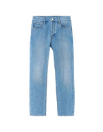 Jean denim bleu clair stone wash Bellerose N.01 à coupe loose, taille basse et braguette boutonnée.