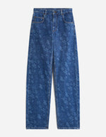 Jean Farel Floral Vanessa Bruno droit en denim bleu avec motif floral block-print, taille haute.