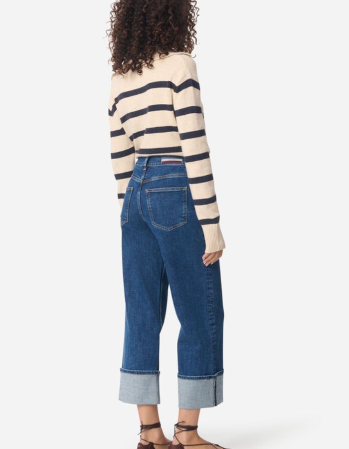 Jean Geronimo Bleu Royal Vanessa Bruno, coupe droite taille haute, larges revers et poches plaquées.