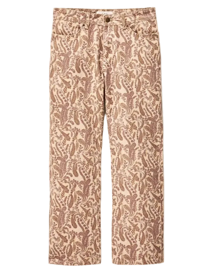 Jean Tooty Ecru Ba&sh en coton biologique, coupe droite avec motif cachemire marron clair.