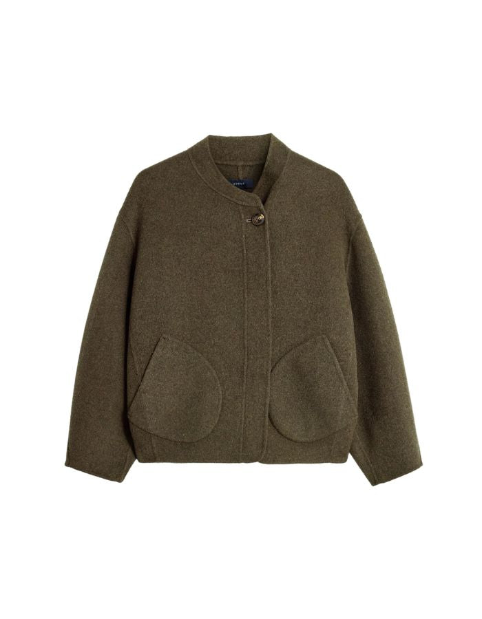 Manteau Windsor Kaki Chiné en laine double face Soeur