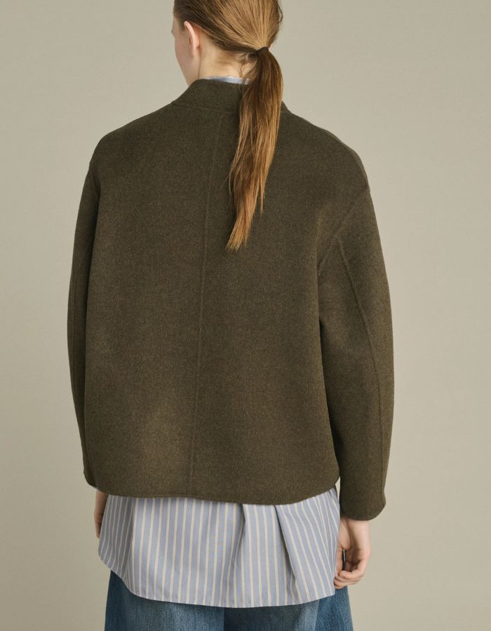 Manteau Windsor Kaki Chiné en laine double face Soeur