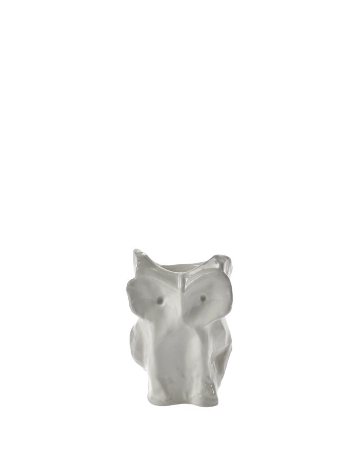 Mini vase en céramique blanche brillante sculpté en forme de hibou avec motifs peints à la main collection Marni