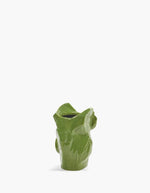 Vue de dos du mini vase sculptural Owl (taille XS) en grès vert forêt par Marni pour Serax, silhouette de hibou stylisé avec finition émaillée artisanale, H 12 cm