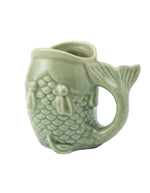 Mug en céramique vert amande brillant sculpté en relief en forme de poisson avec anse ergonomique