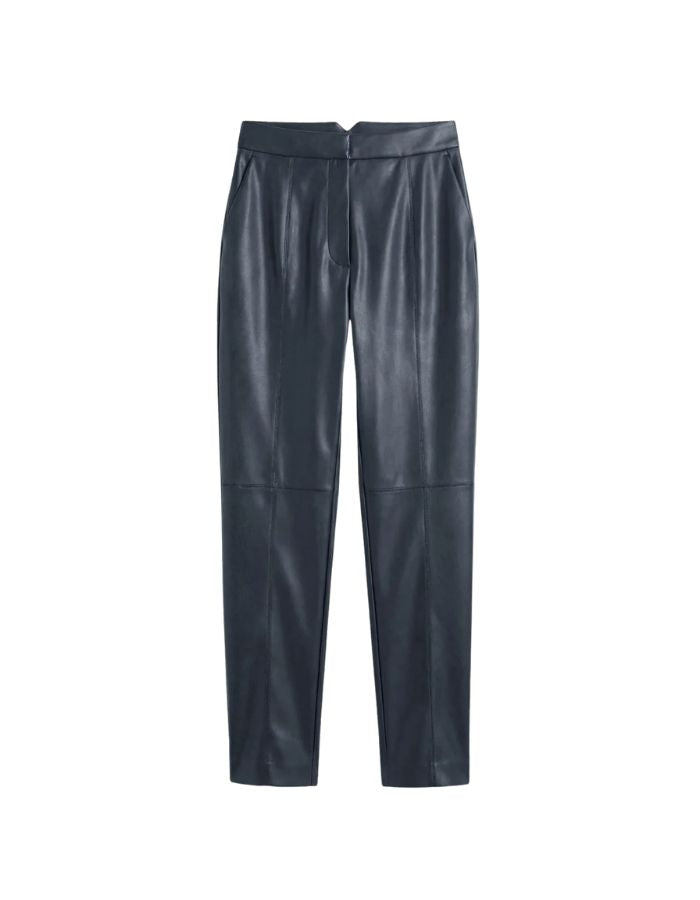 Pantalon ajusté pour femme en matière alternative gris graphite longueur cheville avec découpes aux genoux, modèle Arthur de la marque Hana San.
