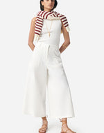 Pantalon large Griffon blanc Vanessa Bruno en coton et lin, coupe 7/8, poches plaquées.