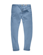 Pantalon chino Marseille Quiet Hero Seven bleu clair, coupe fuselée, poches italiennes, galon tricolore.
