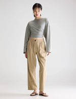 Pantalon Pillow Clay Bellerose beige en coton et lin, coupe droite, taille élastiquée.