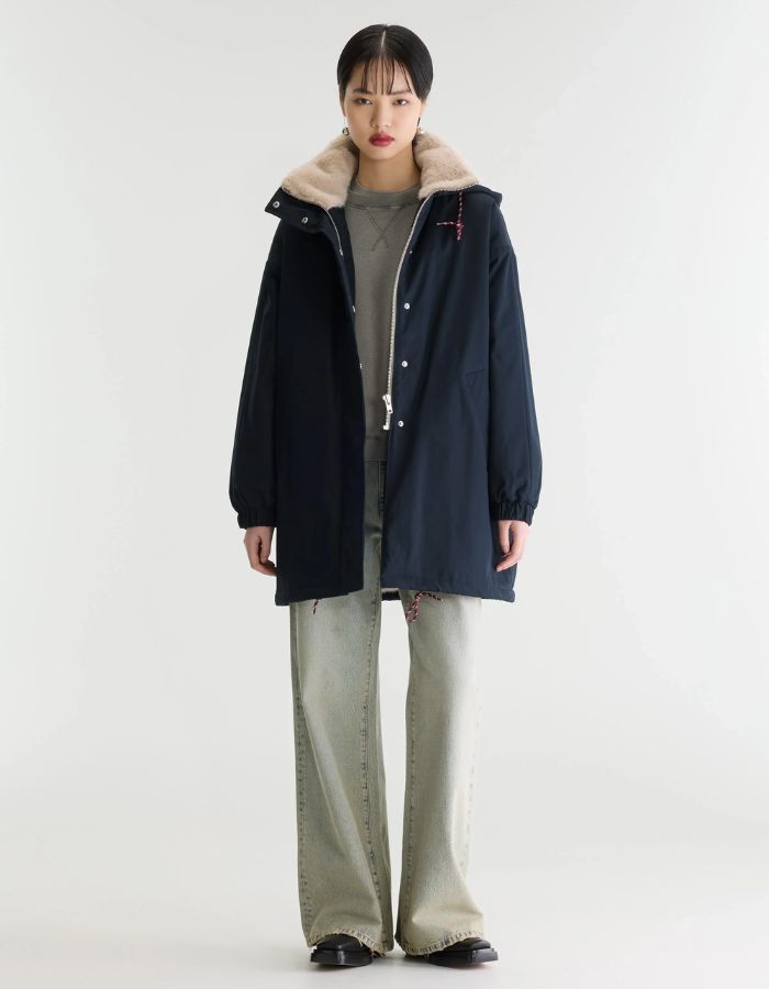 Parka oversize Jade Navy Bellerose à capuche et doublure en fausse fourrure