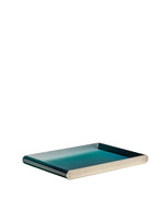 Plateau Oscar Bleu Sarah en aluminium brossé et MDF laqué, design industriel et élégant.