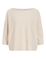 Pull beige Vila Malu en maille, col bateau, manches 3/4, coupe ample.