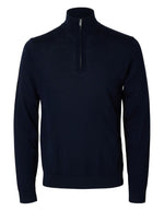 Pull pour homme à col montant demi-zip en laine mérinos bleu marine, modèle Tray LS Knit Reg Merino Half Zip couleur Navy Blazer de la marque SELECTED HOMME.