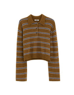 Pull femme Dussyr Stripe E camel rayé bleu marine et écru Bellerose