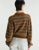 Pull femme Dussyr Stripe E camel rayé bleu marine et écru Bellerose
