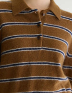 Pull femme Dussyr Stripe E camel rayé bleu marine et écru Bellerose