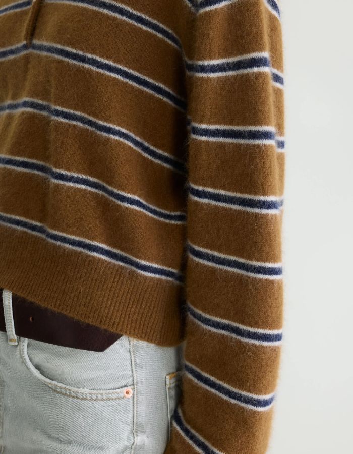 Pull femme Dussyr Stripe E camel rayé bleu marine et écru Bellerose