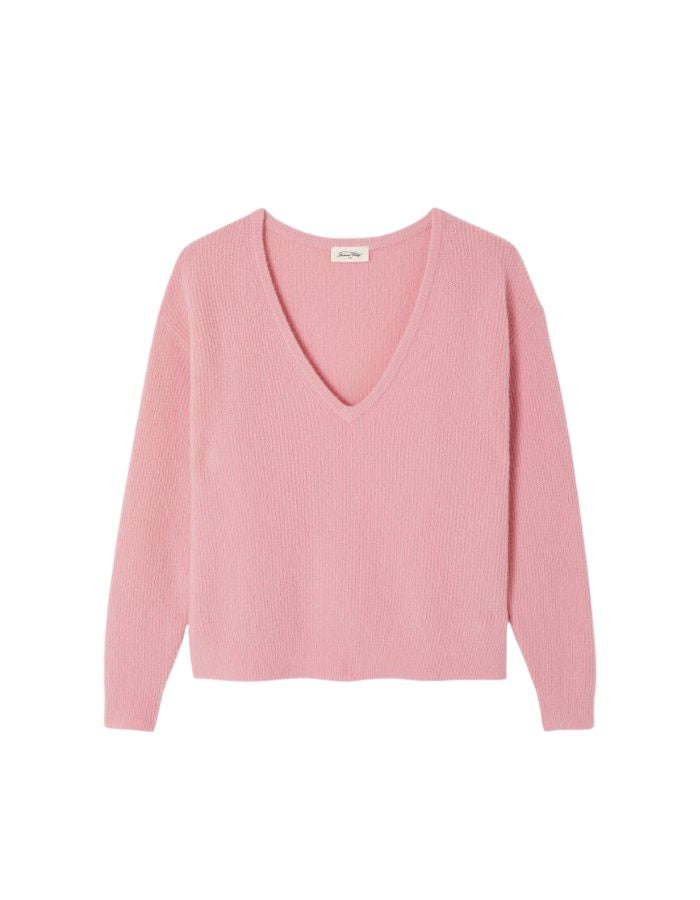 Pull Col V Ample Damsville Tendresse Chiné Rose American Vintage