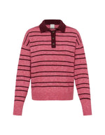 Pull polo Ihsage rose rayé bordeaux ICHI