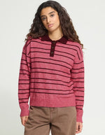 Pull polo Ihsage rose rayé bordeaux ICHI