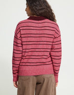 Pull polo Ihsage rose rayé bordeaux ICHI